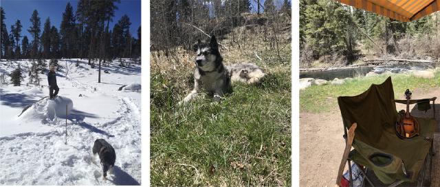Williams Creek Campground snowshoeing January 25, 2015 and camping May 5, 2018