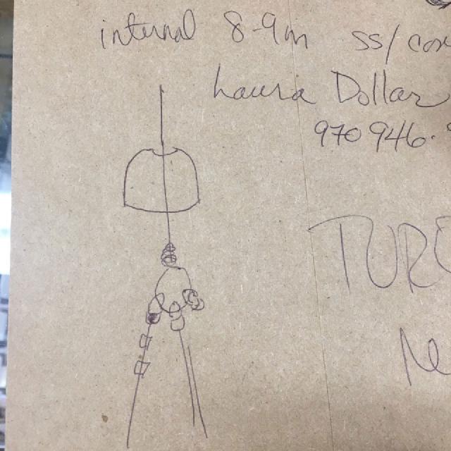 This was Nancy, the owner’s, reminder to order silver finishing cones and my guide for how I’d construct the necklace. This was Nancy, the owner’s, reminder to order silver finishing cones and my guide for how I’d construct the necklace.