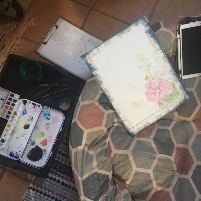 Oct 28 – What’s wrong with this picture? Painting from the dog bed in front of the fireplace so as not to disturb the slumbering dog under my desk. Oct 28 – What’s wrong with this picture? Painting from the dog bed in front of the fireplace so as not to disturb the slumbering dog under my desk.